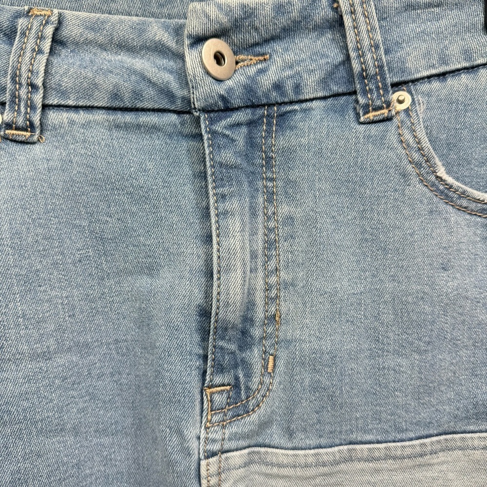 Patchwork Denim Y2K Frayed Fringe Raw Hem Mini Skirt No Boundaries NOBO Jeans - Picture 4 of 7
